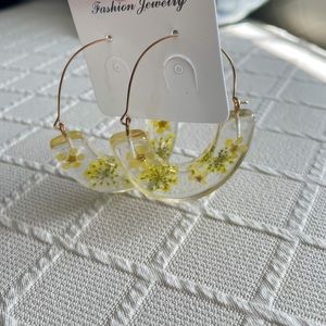 Clear & Yellow Floral Hoop Earrings